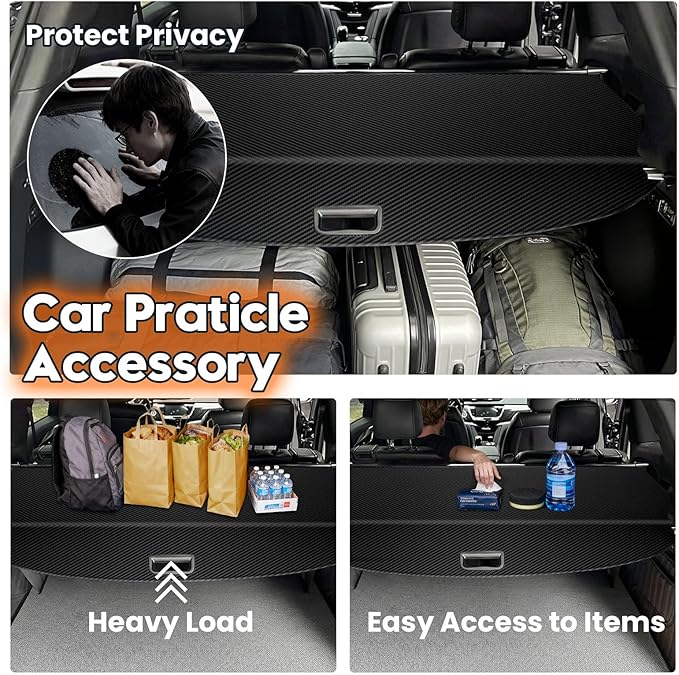 Powerty Cargo Cover for 2019-2024 2025 Cadillac XT6 Trunk Cover Retractable Trunk Shielding Shade XT6 Accessories Cargo Luggage Cover Black
