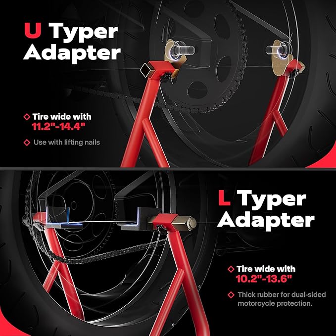 SPECSTAR Motorcycle Stands, 882 Lbs Capacity Front Rear Wheels Lift Combo with U+L Adjustable Swingarm Spool, Heavy Duty Paddock Stands fit for BMW Suzuki Yamaha Honda Kawasaki, Red