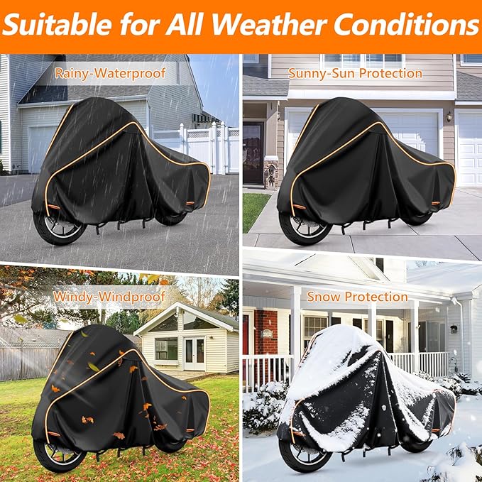 420D Motorcycle Cover for Harley Davidson Touring Models Road King, Road Glide, Street Glide, Electra Glide, Heritage Classic, Low Rider Outdoor Bike Cover Waterproof Fits up to 118” Motorcycle