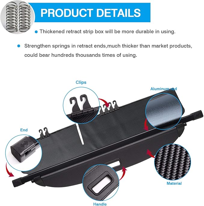 Powerty owerty Retractable Cargo Cover for 2016-2021 Hyundai Tucson, Canvas Texture Trunk Cover Privacy Screen Rear Security Shade for Tucson Accessories (with Extented Cover)