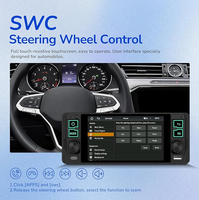 Single Din Car Stereo with Wireless Apple Carplay Android Auto, 5.1" InCell Touchscreen Car Radio with Bluetooth 5.2 Handsfree Mirror Link 1 Din Head Unit with FM/Type-C/USB/EQ/Microphone