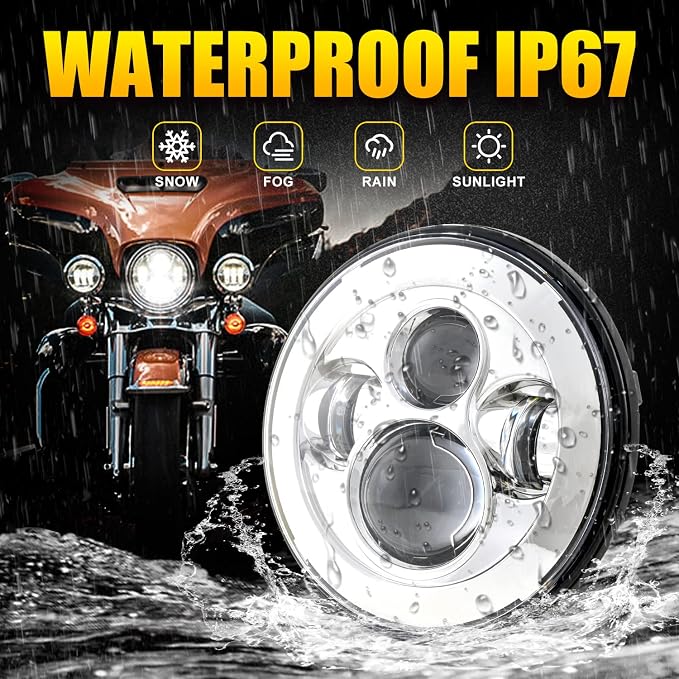 LX-LIGHT Chorme 7 Inch Motorcycle LED Headlight with 4.5 Inch LED Passing Fog Lamps and Mounting Bracket Compatible with Street Glide Road King Fat Boy Ultra Classic Electra Tri Cvo Heritage Softail