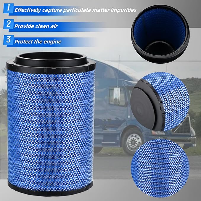 P606720 Engine air filter (Blue) with P606555 Air Filter Compatible with VNL VN VNM VNX VHD VAH Replaces 21715813 RS4642 P606720 LAF9201
