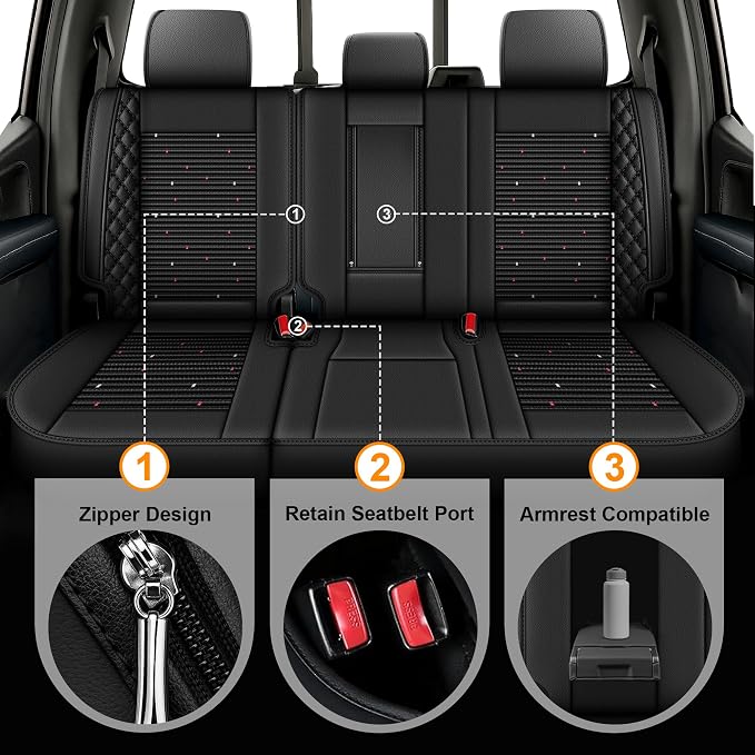 for Ford F150 Seat Covers 2009-2024 2025 2026 | F250 F350 F450 2017-2025 2026 Seat Covers Super Duty, Leather Waterproof, Custom Fit for Ford(Full Set,Black)