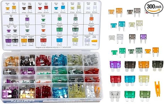NEIKO 50501A Car Fuse Master Assortment Set, 300pc, Fast Acting, Auto Fuses Kit, Standard, Micro & Mini Sizes, 2A, 3A, 5A, 10A, 15A, 20A, 30A, 35A & 40 Amp, Marine Boat, Automotive, RV, Car Fuse Kit
