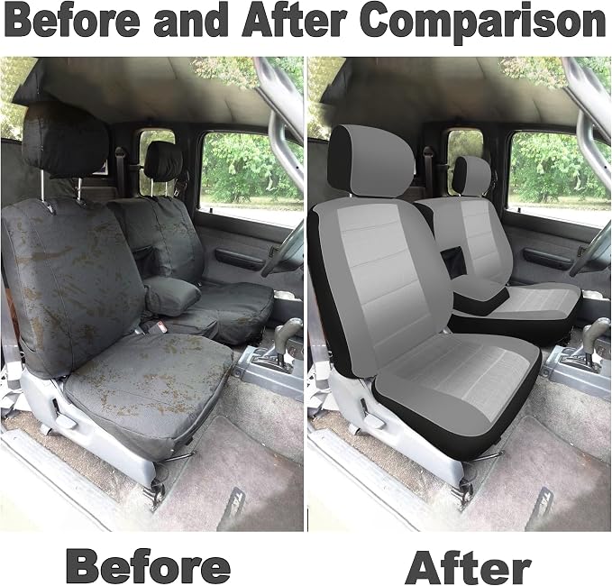 60/40 Split Bench Seat Covers for Toyota Tacoma 1995 1996 1997 1998 1999 2000 Heavy Duty Cloth Protector Interior Accessories with Console Covers，Waterproof & Machine Washable,Silver