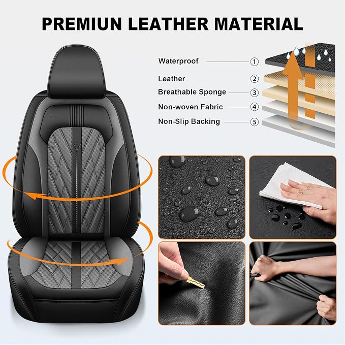 TTX LIGHTING Seat Covers for Ford F150 2009-2025 2026, F250 F350 F450 2017-2025 2026: 5 Seat Full Set Truck Seat Covers Custom Waterproof Leather (Black&Grey)