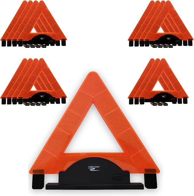 Lumen Wand Reflective Warning Triangle with LED Lights for Road Safety Metal Base | Internal LED with External Reflectors Emergency Triangle for Vehicle Breakdown Pack of 12