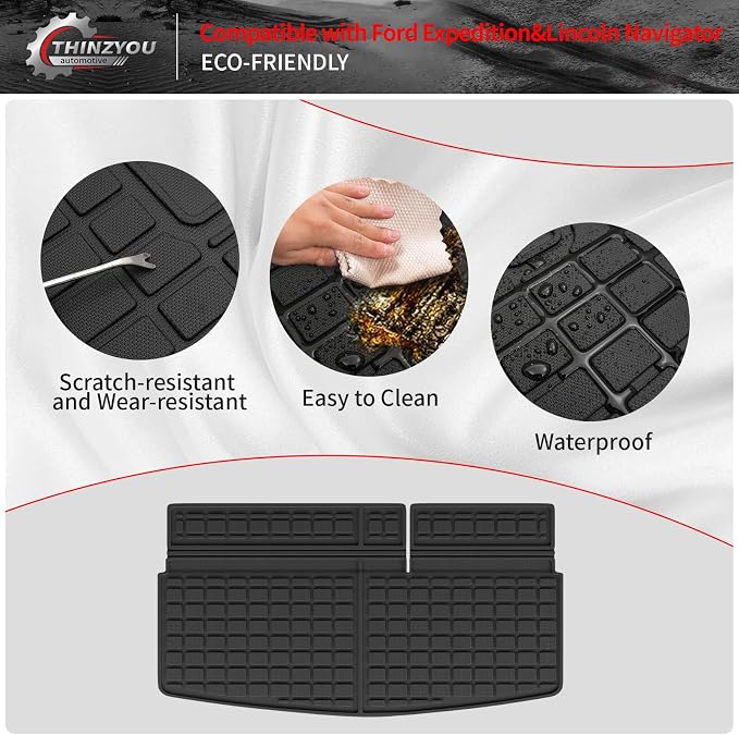 Cargo Mat Compatible with 2018-2024 Ford Expedition Lincoln Navigator (Not for Max or L Models) Cargo Liner Trunk Liner 2023 Expedition 7&8 Seats Accessories (Trunk Mat+Backrest Mats)