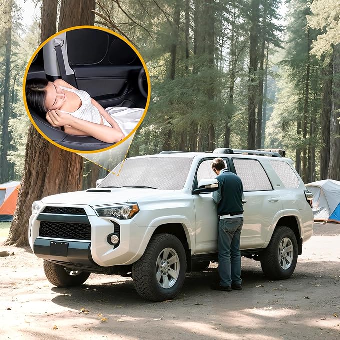 ZATOTOO Car Window Shades Toyota 4Runner 2017-2024 Custom Sun Shades Full Set Front Side Rear Triangle Window Covers Total Blackout Privacy UV Protection Heat Blocking for Camping Napping Long Parking