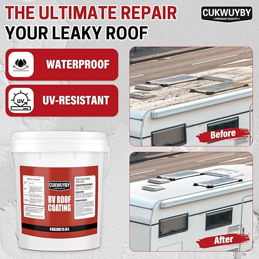 RV Roof Coating, Easy to Apply Solar Reflective, Quick Drying RV Roof Sealant, Trailer and Camper Roof Leak Repair Liquid Waterproof Sealant, 4 Gallon (White)