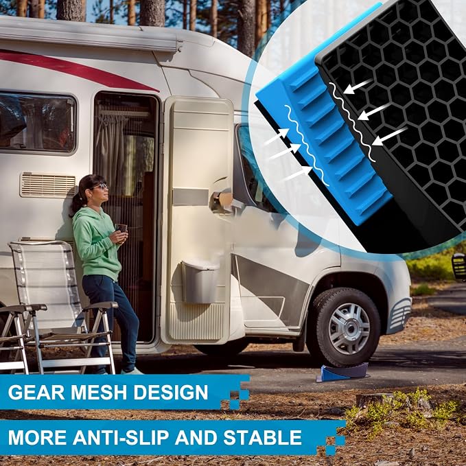 2Packs RV Leveling Blocks System Kit Camper Leveling Blocks for RVS Trailer with Carrying Bag, Anti-Slip Mats, T Bubble Level Up to 35000 LBS Blue