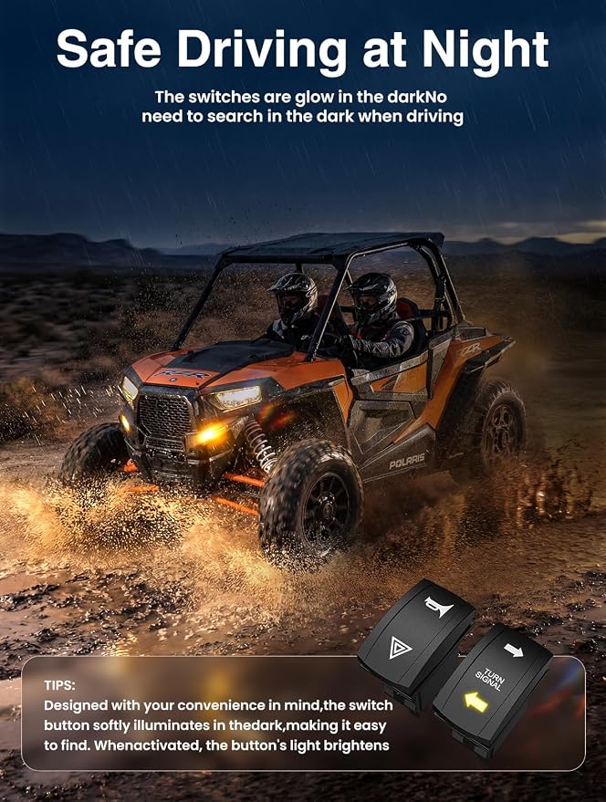 Pre-wired UTV Turn Signal with 2 Rocker Switch Kit, Universal ATV Street Legal Kit with Horn/Hazard/Blinker, Plug-and-play, Compatible with Polaris RZR/Ranger, Honda Pioneer/Talon, SXS, CFMOTO