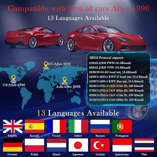 Car Scanner and Battery Tester 12v / 24v Automotive, 20-2000 CCA Car Battery Tester and Check Engine Code Reader, T300PRO