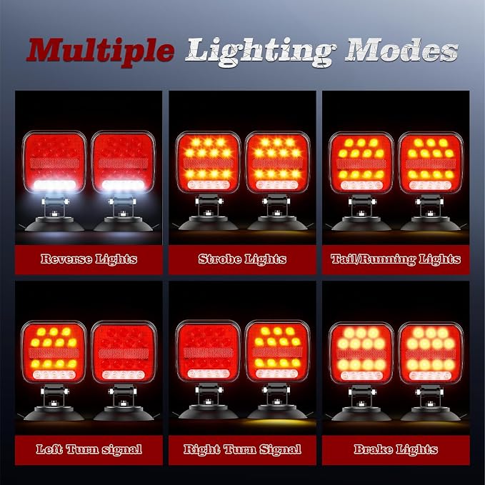 Wireless Trailer Lights Magnetic, Portable Rechargeable LED Towing Light Kit with 180° Adjustable Angle, IP67 Waterproof | Brake, Tail, Turn Signal, Reverse & Strobe Lights for Truck, RV, Camper, Boat