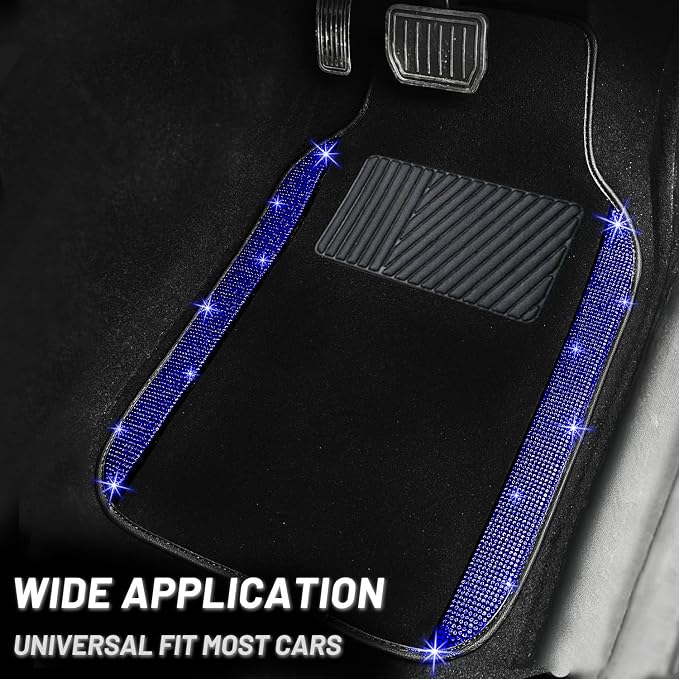 NBTEPEM Blue Bling Car Floor Mats Full Set, Universal Fit Most Cars,SUV, Trucks, 4 pcs Sparkle Glitter Diamond Carpet for Women Girls with Anti-Slip Pad (Blue Diamond)