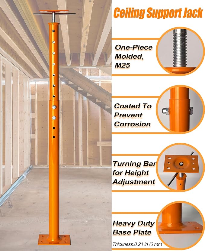 House Floor Jack, 48"-93" Adjustable Post Basement Support Pole Jacks, Heaty Duty Telescoping Jacks for Leveling, Floor Joist Jack for House Lifting Temporary Support, 18000 lbs Max Load Capacity