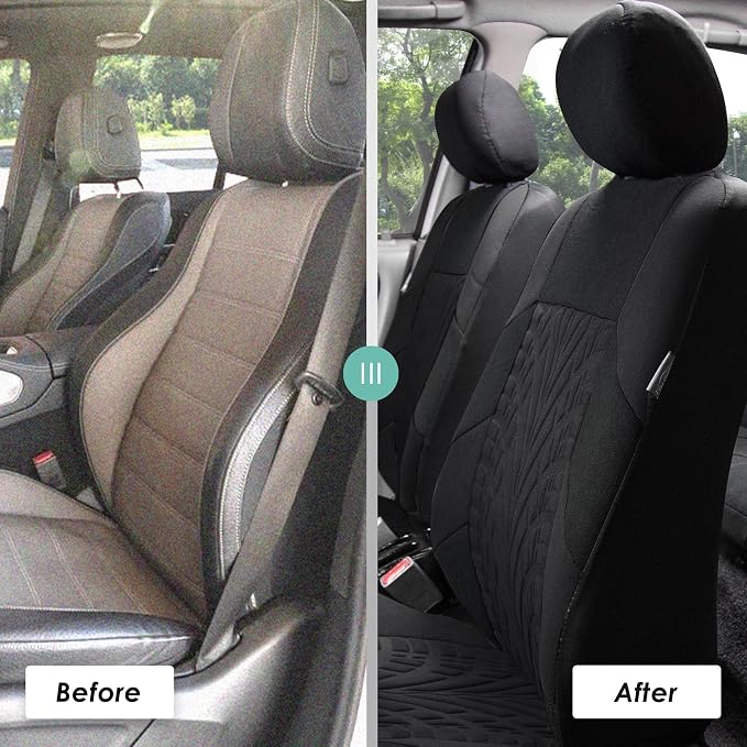FH Group Three Row Set 7 Seater Black Travel Master Car Seat Covers, Airbag and Split Rear Car Seat Cover Universal Fit Interior Accessories for Cars Trucks and SUV Automotive Seat Covers