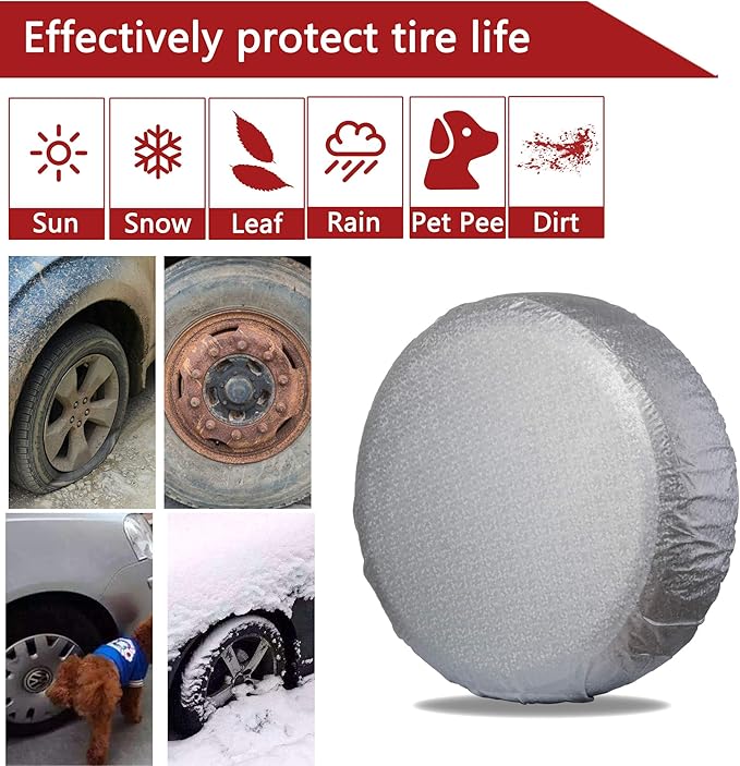 Tire Covers for RV Wheel (4 Pack Silver),Moonet Oxford Waterproof UV Sun Protectors for Motorhome Boat Trailer Camper Van SUV, D74cm x H28cm for Diameter 27"-29"