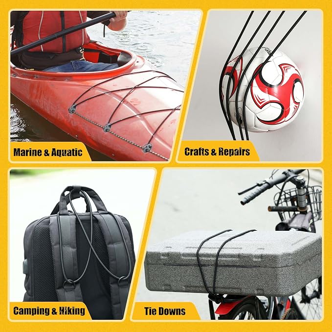 Marine Grade Bungee Cords Heavy Duty Outdoor - Bungee Cord Roll - 100% Stretch Elastic Cord and Absorbent Bungee Shock Cord for Kayak Deck, Camping, Crafting (3/16" x 100ft)