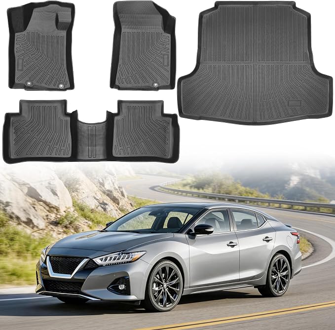 Floor Mats for Nissan Maxima 2016-2023, Heavy Duty TPE All Weather Protection, Waterproof Non-Slip Black Car Liners for S/SL/SR/SV/Platinum (Two-Row Floor Mats & Cargo Liner)