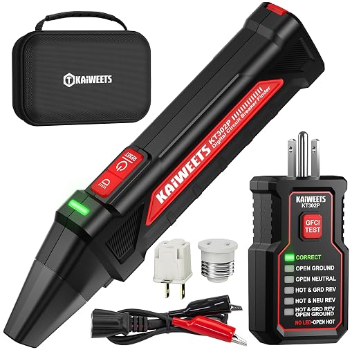 KAIWEETS Circuit Breaker Finder Tool Kit, GFCI Outlet Tester with Dual-Sided LED Indicators, Electrical Circuit Tracer Tool with Flashlight, Includes Carrying Case and Adapters- KT302P