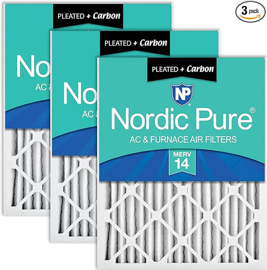 Nordic Pure 14x24x2 (Actual Size: 13 1/2 x 23 1/2 x 1 3/4) Pleated Air Filters MERV 14 Plus Carbon 3 Pack