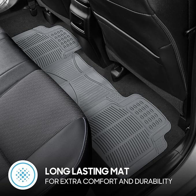 BDK ProLiner Car Floor Mats for Cars Trucks SUV, 3-Piece All-Weather Heavy Duty Rubber Liners with Universal Trimmable Fit, Durable Waterproof Vehicle Auto Floor Mats with Capture Ridges Gray