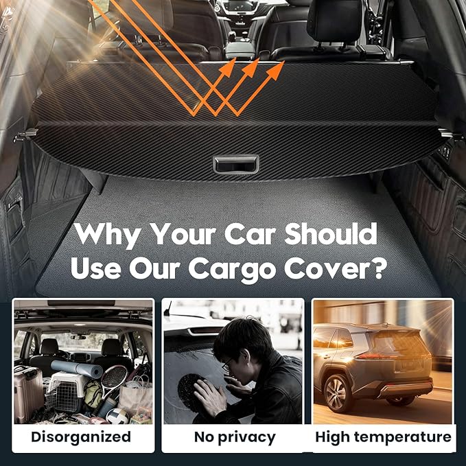 Powerty Cargo Cover for 2019-2024 2025 Cadillac XT6 Trunk Cover Retractable Trunk Shielding Shade XT6 Accessories Cargo Luggage Cover Black