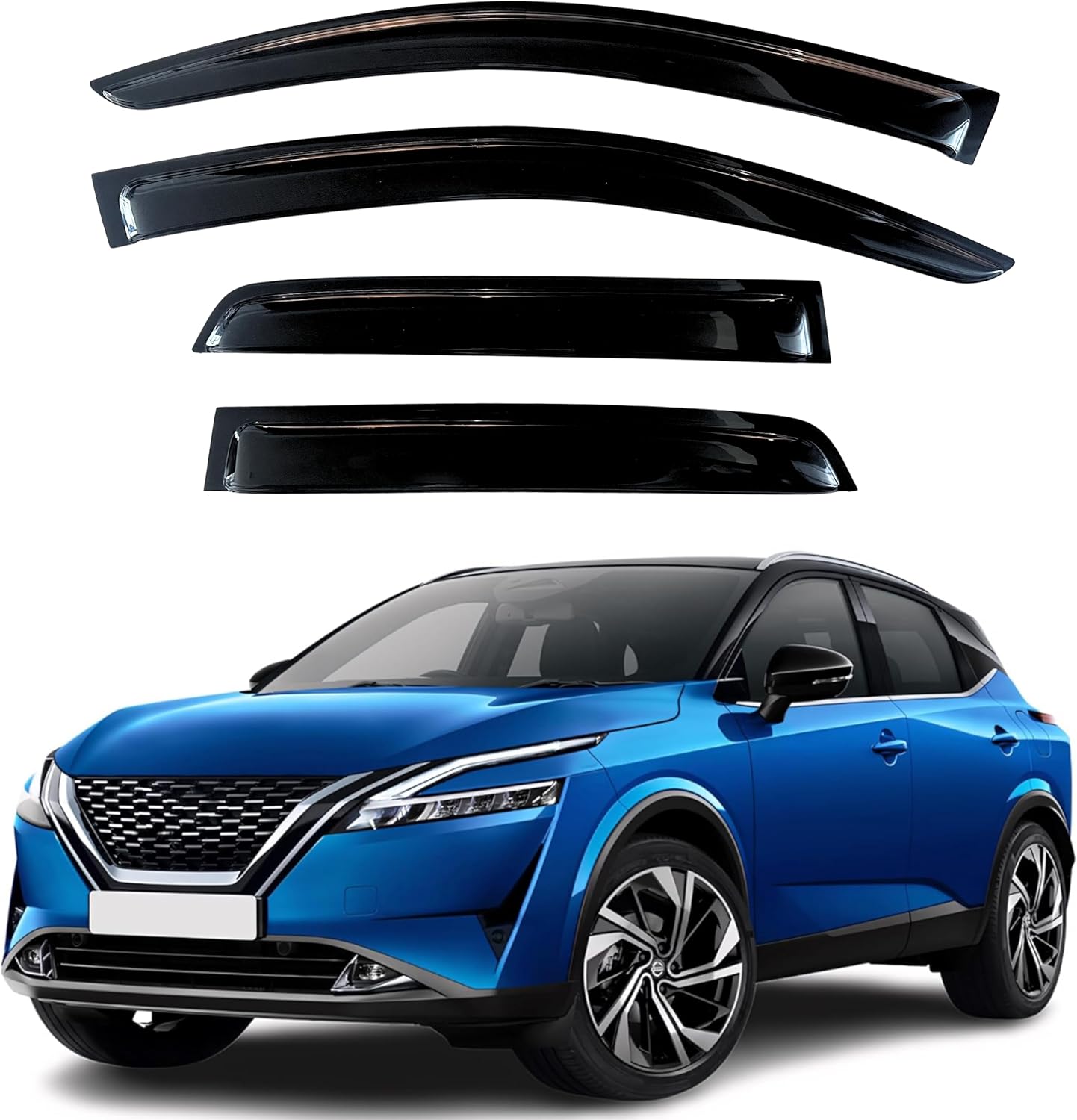 KPY Window Visor Compatible with Nissan Qashqai 2017-2021, Nissan Rogue Sport 2017-2024 (Only for Sport Model), 4PC Rain Guard Side Window Vent Deflector Tape-On Style, 2019 2020 2021 2022 2023 2024
