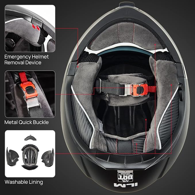 ILM Adult Motorcycle Modular Full Face Helmet Flip up Dual Visor DOT Approved Model 159(Matte Black,X-Large)