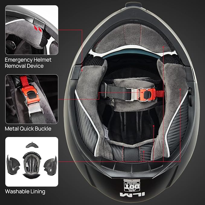 ILM Adult Motorcycle Modular Full Face Helmet Flip up Dual Visor DOT Approved Model 159(Gloss Black,Small)