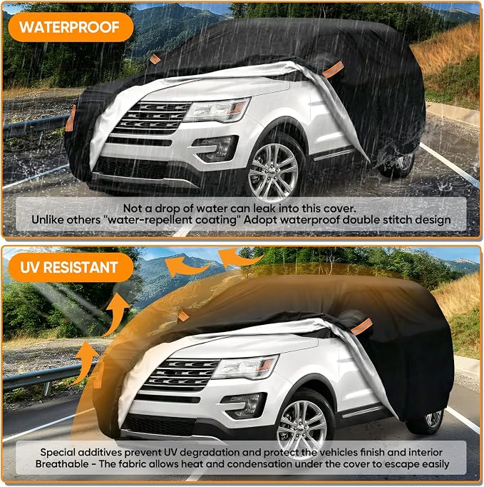 Car Cover Custom Fit for Ford Explorer 2006-2026, Outdoor Waterproof All Weather Heavy Duty Full Exterior Cover for Sun Rain Snow UV Dust Protection with Door Zipper