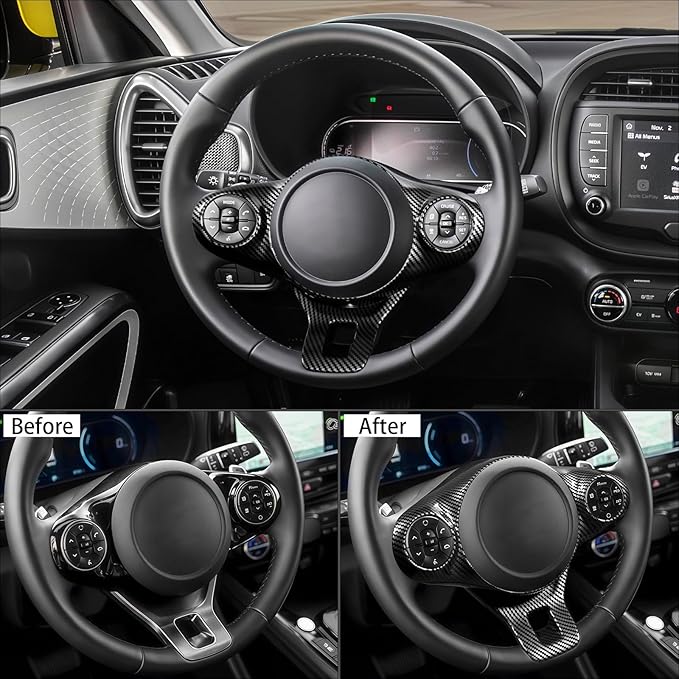 Steering Wheel Button Panel Cover Interior Steering Handle Button Frame Protective Cover Compatible with Kia Soul 2020-2025 Accessories (Carbon Fiber Style)