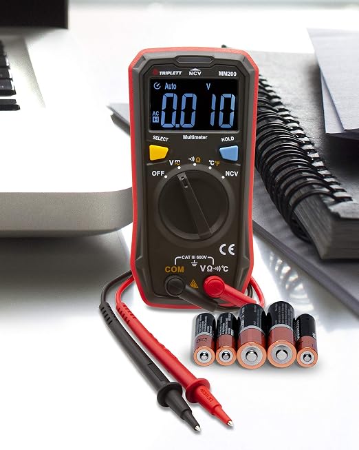 Triplett MM200 Compact 4000 Count Multimeter with Certificate of Calibration to NIST - AC/DC Voltage, Resistance, Temperature, Continuity