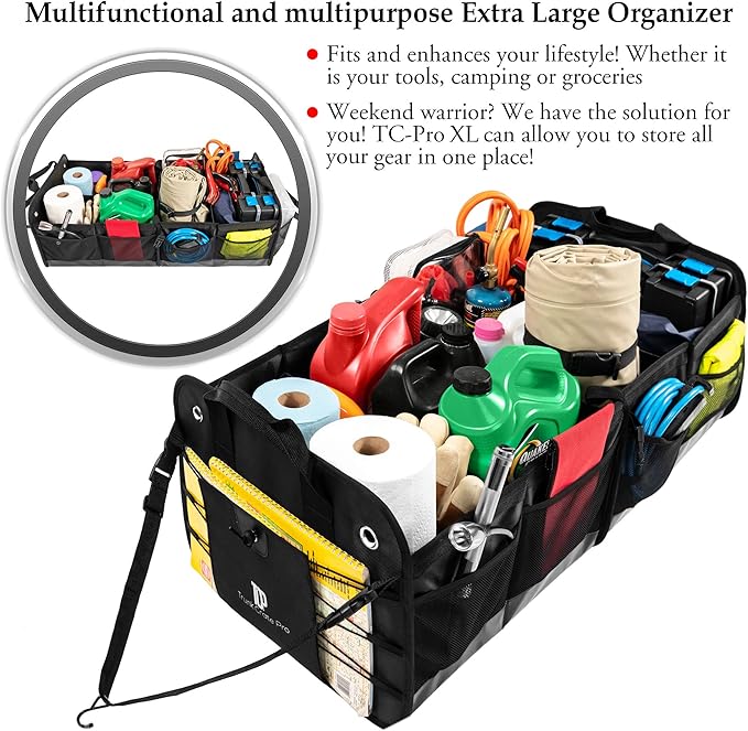 TRUNKCRATEPRO Save 15 per cent off bundle of 2 collapsible portable multi compartments trunk organizer (1 XL Black and 1 regular red organizer)