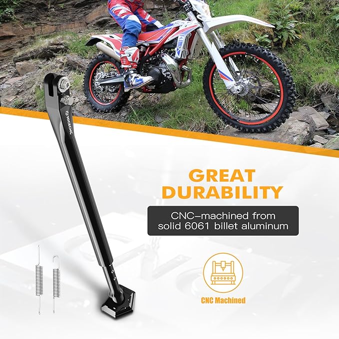 NICECNC Adjustable Motorcycle Kickstand Side Stand & 3-Level Height Dirt Bike Kickstand, Compatible with Beta RR 2T/RR 2T Racing 125 200 250 300 2013-2024, XTRAINER 250 2017-2024, See Fitment, Black