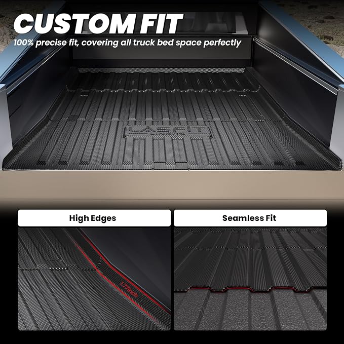LASFIT Premium Extra Thick Truck Bed Mat for Tesla Cybertruck 2023-2026 Base/Cyberbeast 6FT Car Bed Liner Cybertruck Accessories | Custom Fit TPE All Weather Pickup Rear Trunk Cargo Mat, Black