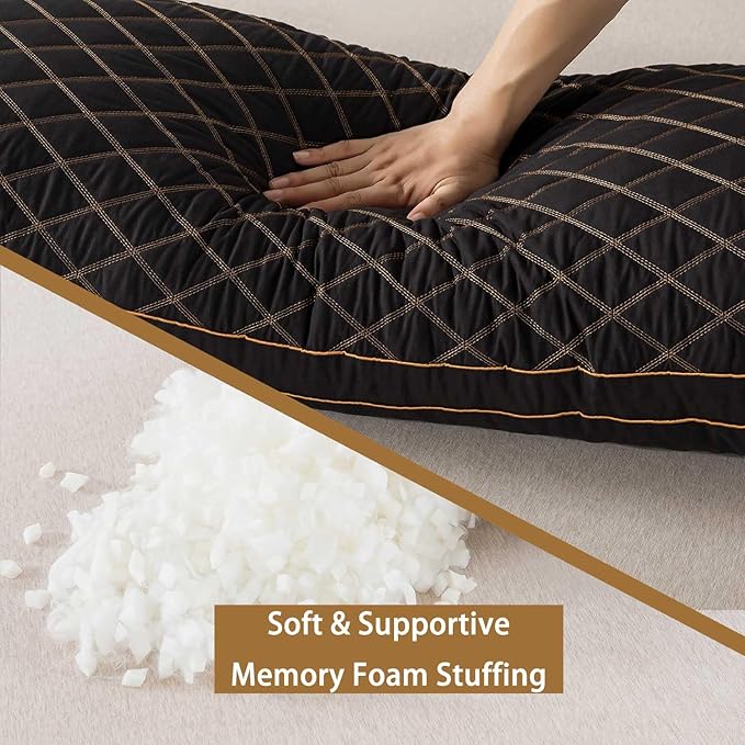 WhatsBedding Memory Foam Body Pillow for Adults, Long Pillow for Sleeping, Full Body Pillow for Bed - Black Quilted