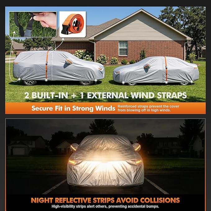 Car Cover Waterproof All-Weather,Heavy-Duty Outdoor Full Exterior Automobiles Sedan/Coupe (Length 204-208 inch) with Windshield Sun Shade Universal Fit Lexus ES350, Tesla Model S,BMW 740i etc