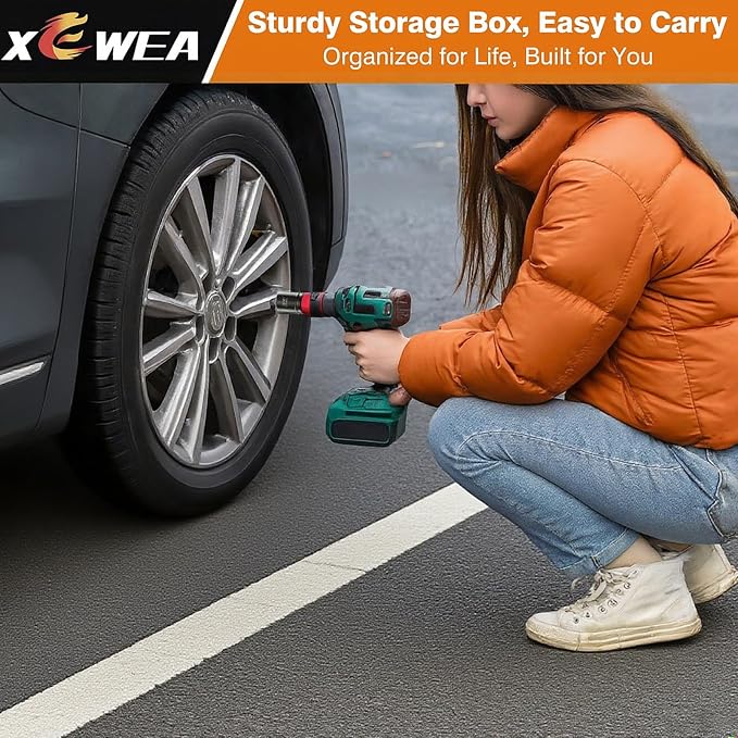 XEWEA 1/2 Inch Drive 17mm x 19mm Thin Wall Impact Flip Socket, Lug Nut Impact Socket Set Double Ended Thin Wall Nut Sockets CR-MO Twist Removal Tool for Stripped Rusted Bolts