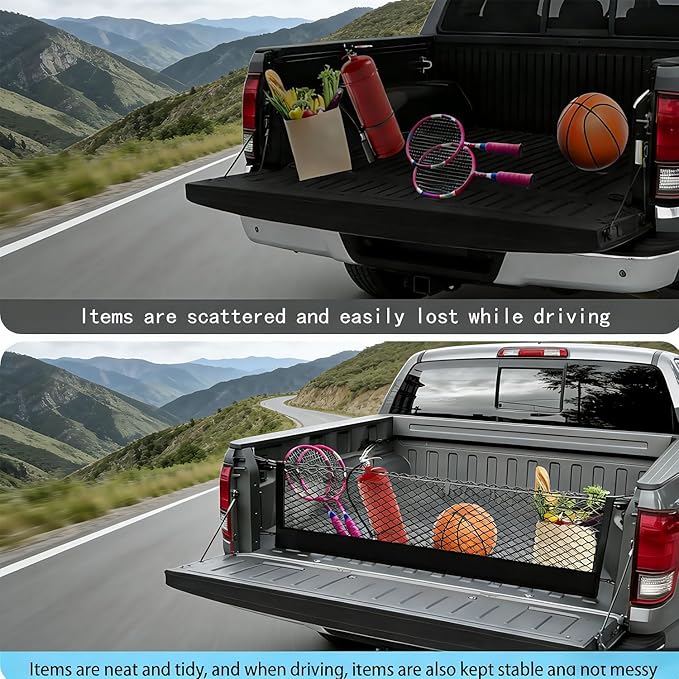 Envelope Style Truck Cargo Net Compatible with Toyota Tacoma & 2005-2024,Honda Ridgeline Highly Elastic Truck Bed Net for Tacoma Accessories, Upgraded Storage Bag & 5mm Bungee