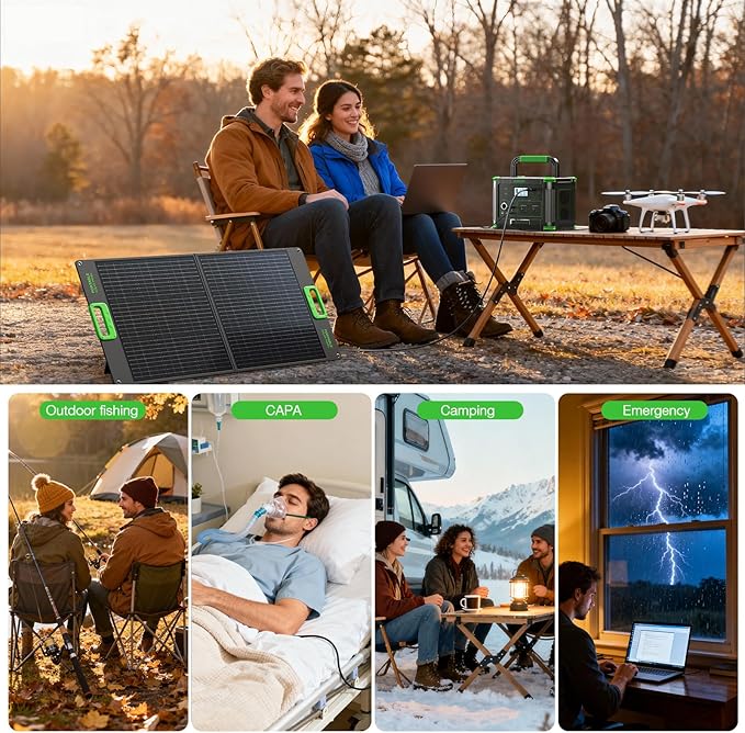 500W Portable Power Station (1000W Peak), 2x 110V AC Outlets & 60W USB-C PD, 10-Output Portable Power Bank with Wireless Charger for Camping, RV Travel, and Home Emergency Power Backup Off-Grid Living