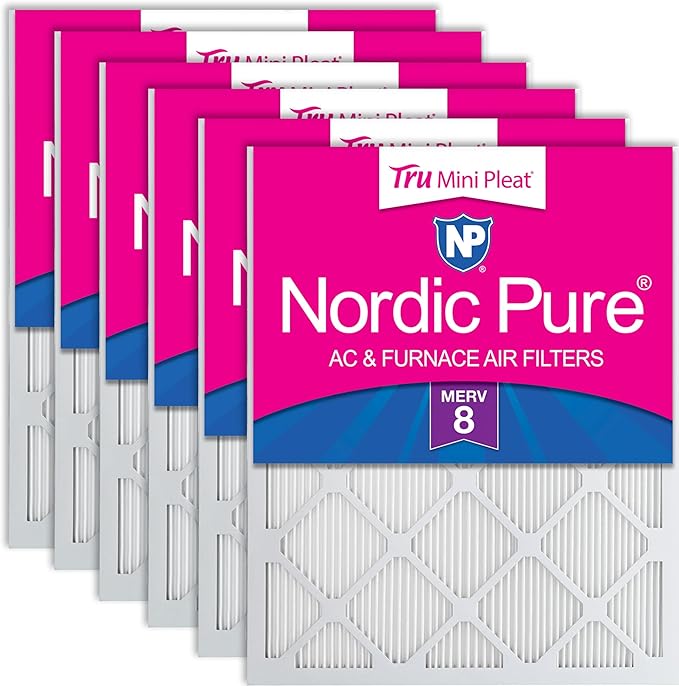 Nordic Pure 14x20x1 (Actual Size: 13 1/2 x 19 1/2 x 3/4) Tru Mini Pleat MERV 8 AC Furnace Air Filters - 2.5X More Media for Longer-Lasting, High-Efficiency Filtration - 6 Pack