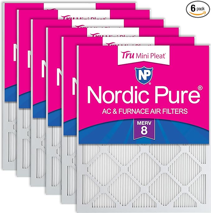 Nordic Pure 14x24x1 (Actual Size: 13 3/4 x 23 3/4 x 3/4) Tru Mini Pleat MERV 8 AC Furnace Air Filters - 2.5X More Media for Longer-Lasting, High-Efficiency Filtration - 6 Pack