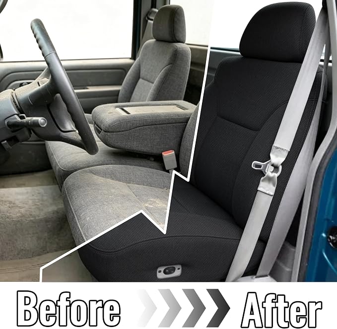 Front 60/40 Split Bench Seat Covers for Chevy Silverado Tahoe GMC Sierra 1995-2000 Front 60/40 Split Bench Seat with Opening Center Console Composite Fabric - Black