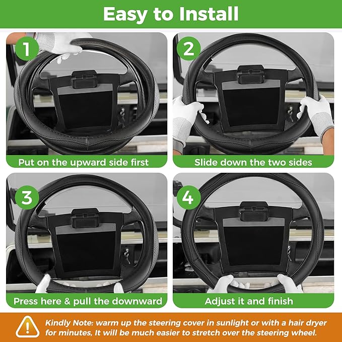 10L0L Golf Cart 14" Steering Wheel Cover for Club Car DS Precedent and Yamaha Models, Breathable Rubber Leather Materials,Good Texture Nice Look（Charcoals）
