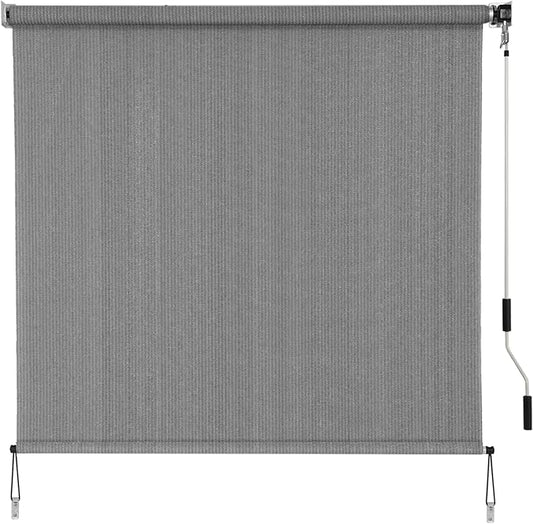 SMONTER Outdoor Sunshade Roller Shade 6'W x 6'H (72" Wx72 H), Exterior Cordless Roll Up Shades Blinds, UV Protection Shade Cloth with Crank Operation for Outside Windows Patio Porch Gazebo, Dark Grey