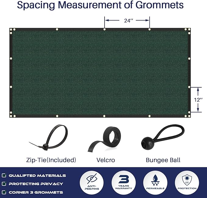 Windscreen4less Privacy Fence Screen Heavy Duty Windscreen Fencing Mesh Fabric Shade Net Cover with Brass Grommtes for Outdoor Wall Garden Yard Pool Deck, 8'x146' Green