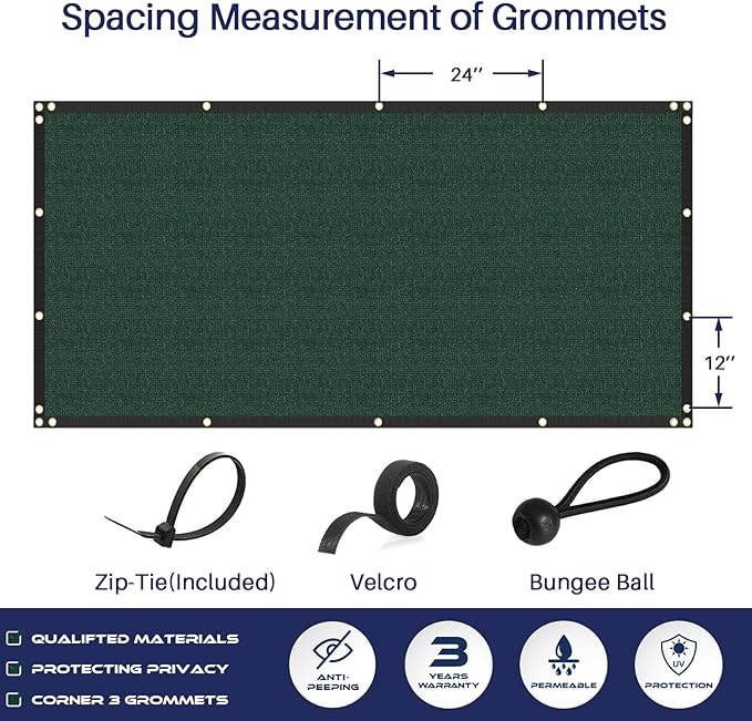 Windscreen4less Privacy Fence Screen Heavy Duty Windscreen Fencing Mesh Fabric Shade Net Cover with Brass Grommtes for Outdoor Wall Garden Yard Pool Deck, 8'x75' Green